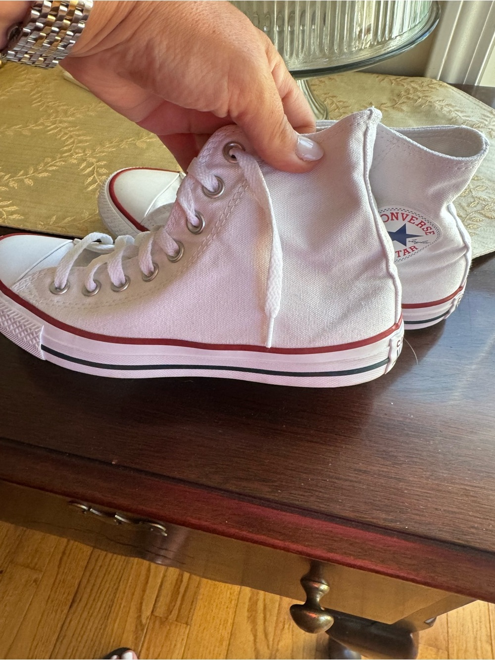 Converse White High-Top Sneakers with Red Sole Stripe - Picture 3 of 7